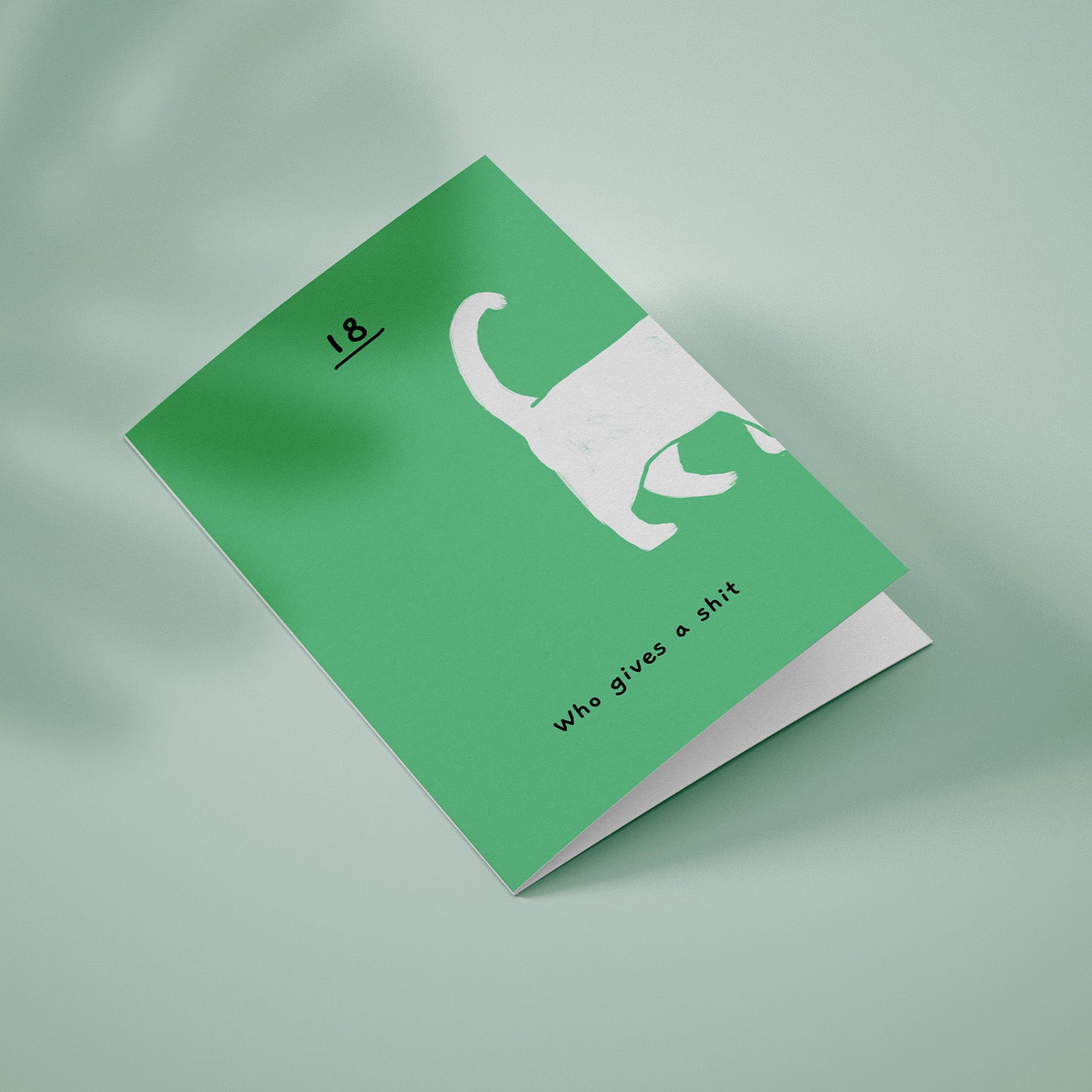 Ken the cat funny 18th birthday card in green - who gives a shit