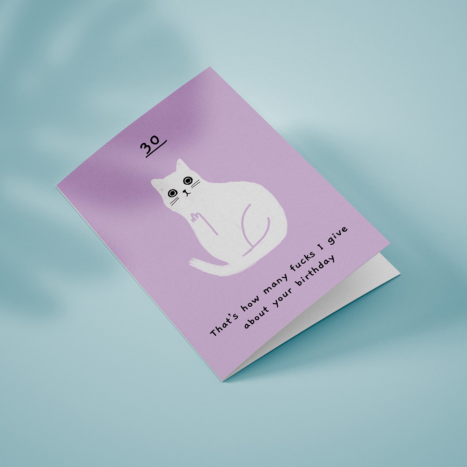 Ken the cat swearing funny 30th birthday card in purple - that's how many f*cks I give