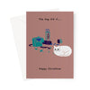 Ken the Cat funny Christmas card for cat lovers - the dog did it - unwrapped presents