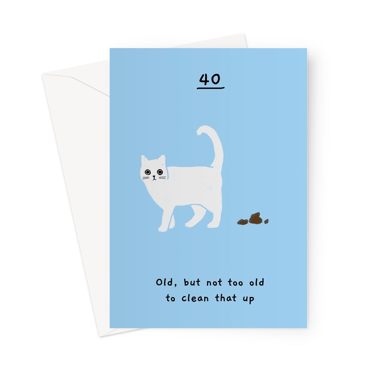 Ken the cat funny 40th birthday card in blue - old, but not too old 