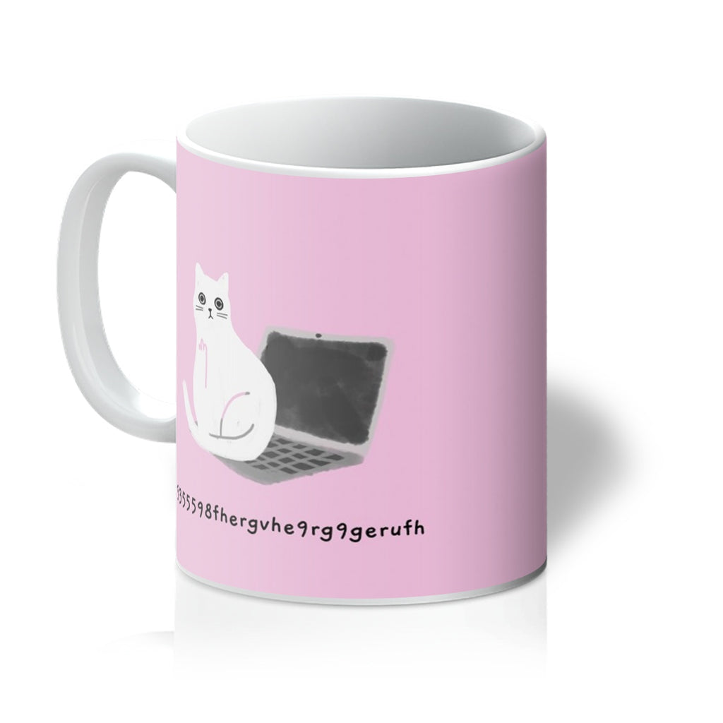 Ken the cat coffee typo pink ceramic mug all over print