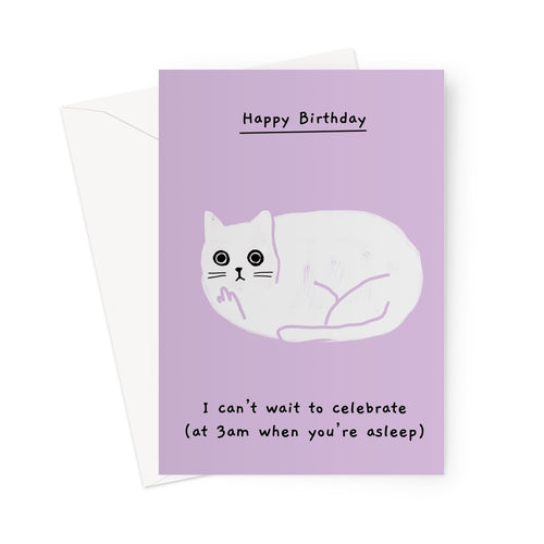 Ken the cat 3am celebration birthday card purple