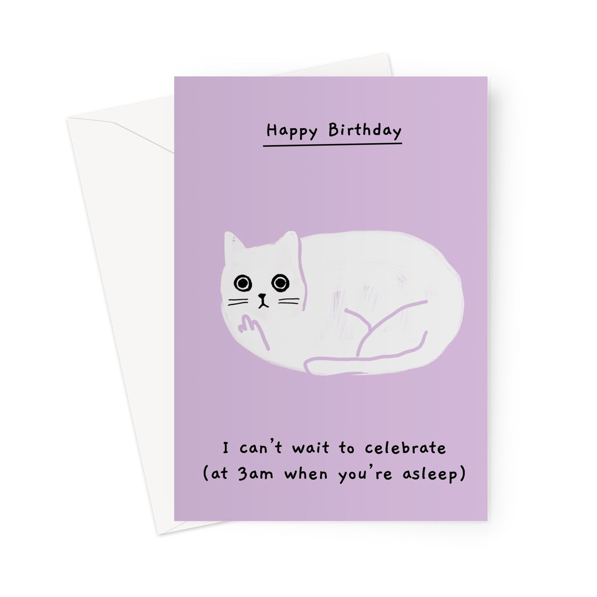 Ken the cat 3am celebration birthday card purple