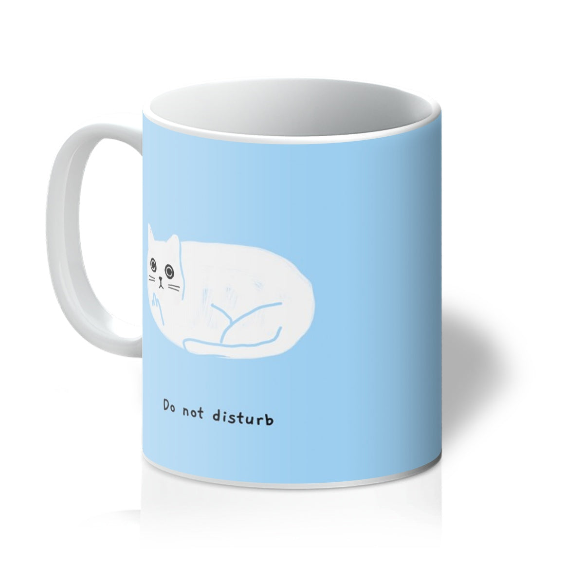 Ken the Cat do not disturb blue ceramic mug with all over print