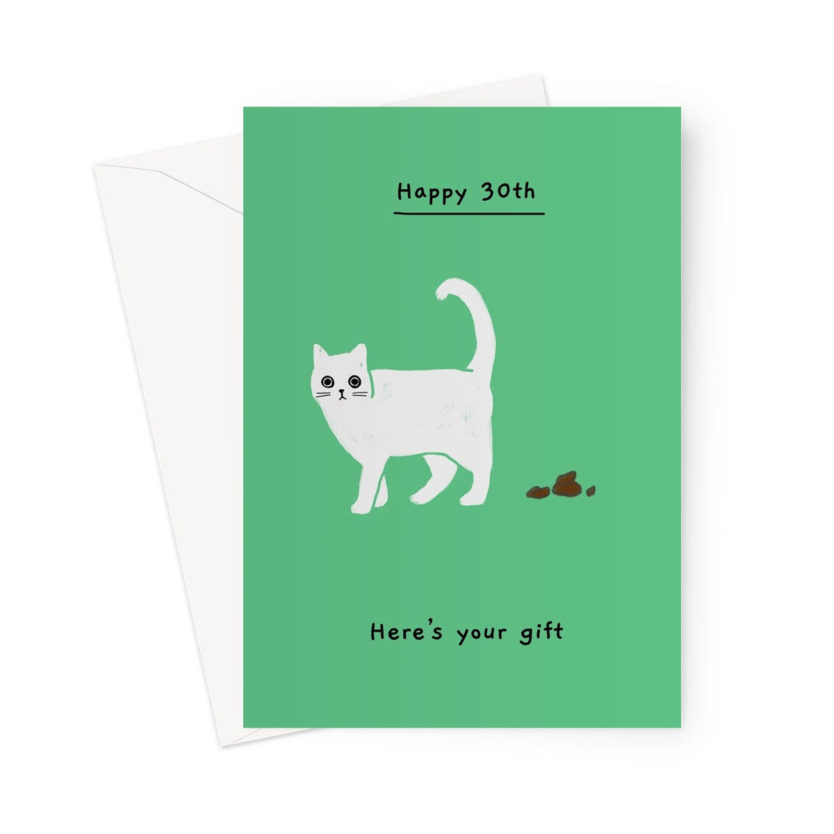 Ken the cat funny 30th birthday card in green - here's your gift