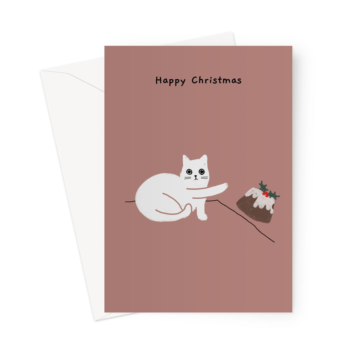 Ken the Cat funny Christmas card for cat lovers - Christmas pudding