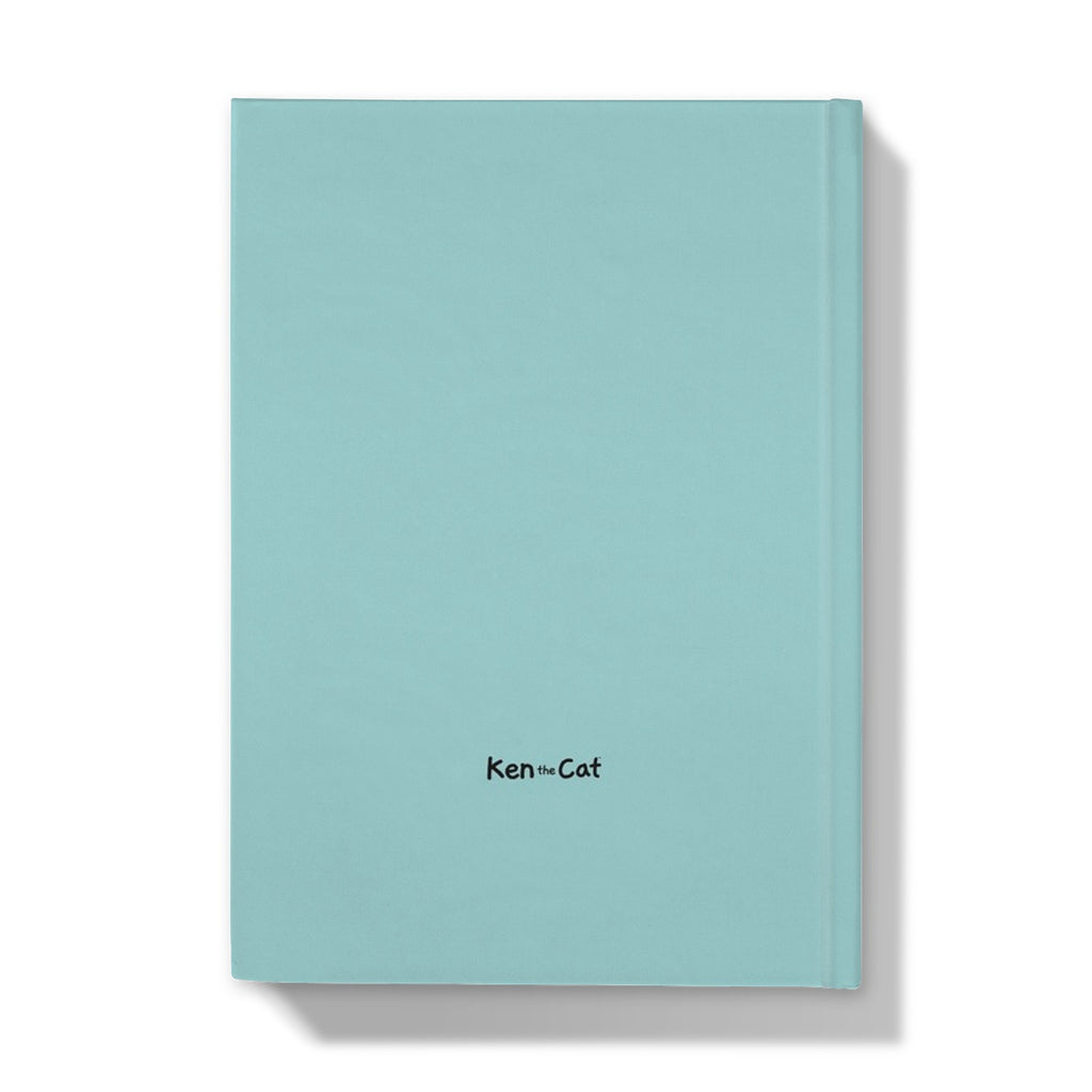Ken the Cat scratching up Banksy artwork blue A5 hardback journal back cover with Ken the Cat logo