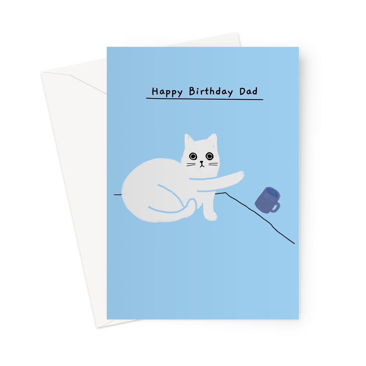 Ken the cat funny birthday card for Dad in blue - mug