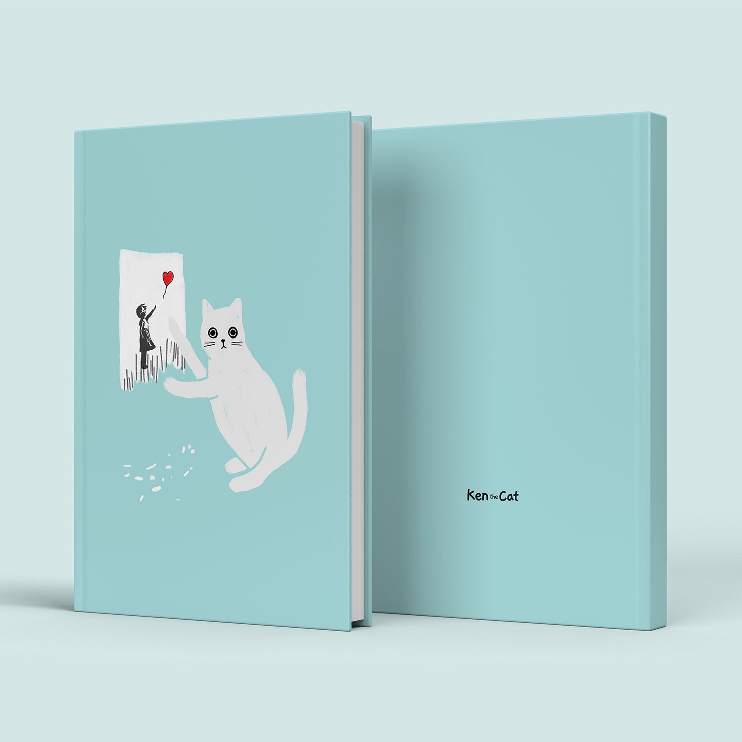 Ken the Cat scratching up Banksy artwork blue A5 hardback journal front and back