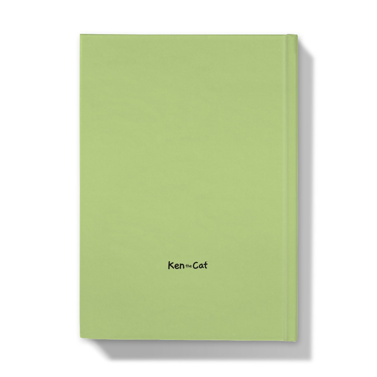 Ken the Cat sitting on laptop with notebook typo green A5 hardback journal back cover