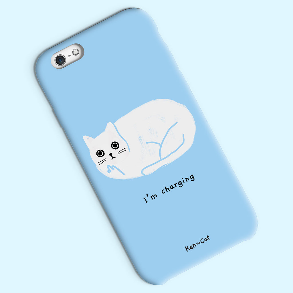 Ken the cat swearing in a ball - I'm charging phone case in blue