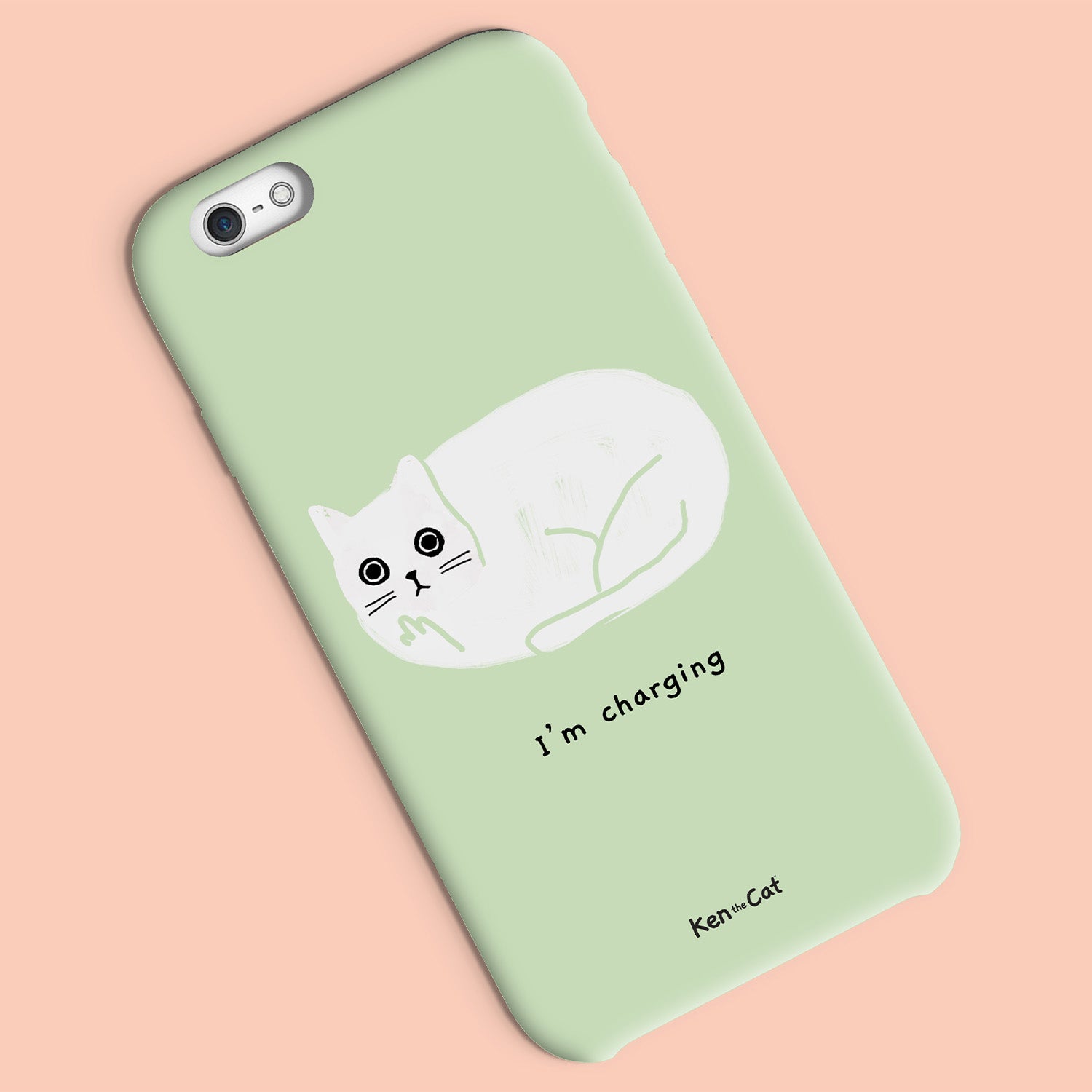 Ken the cat swearing in a ball - I'm charging phone case in green