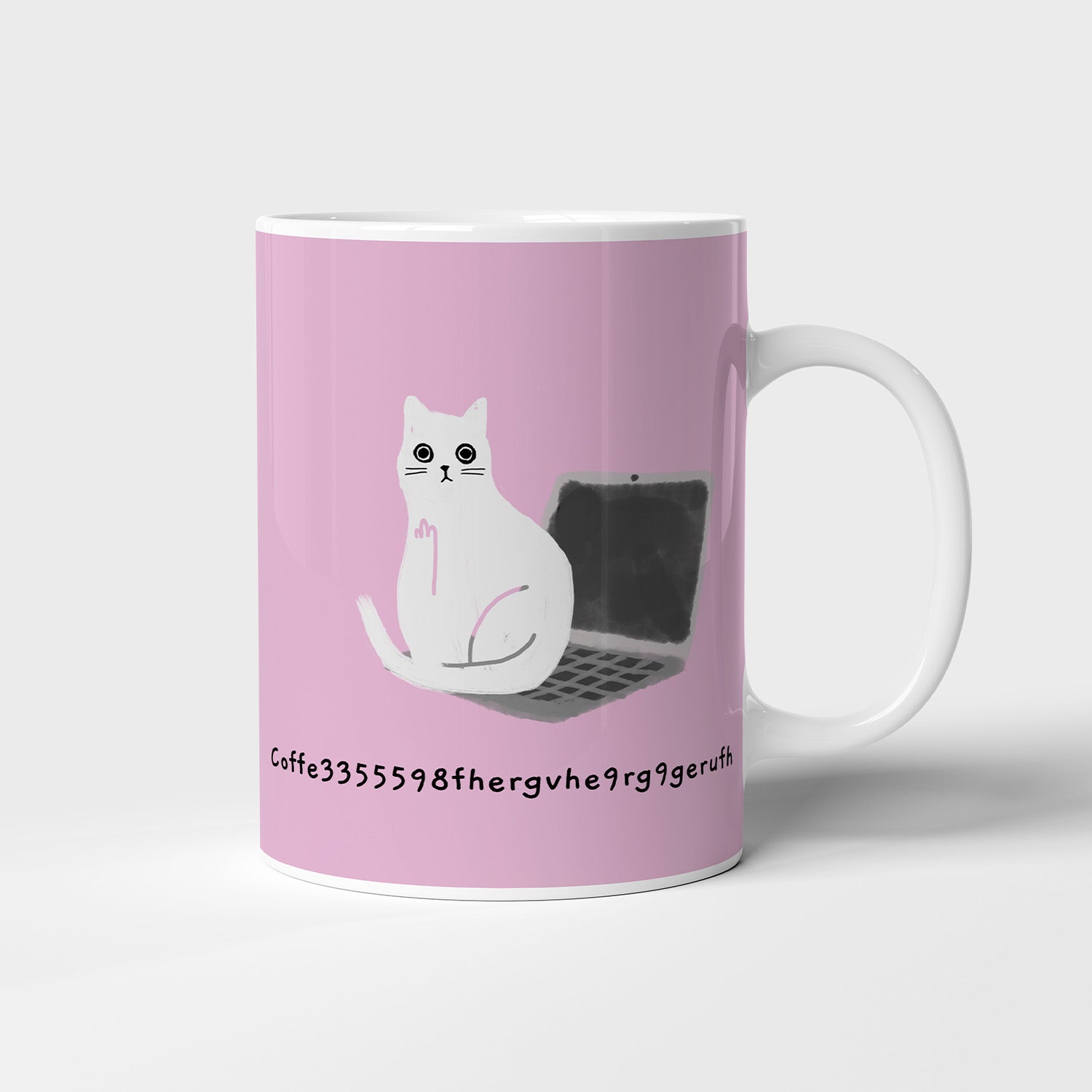 Ken the cat coffee typo pink ceramic mug all over print