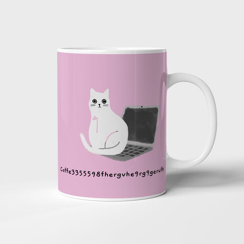 Ken the cat coffee typo pink ceramic mug all over print