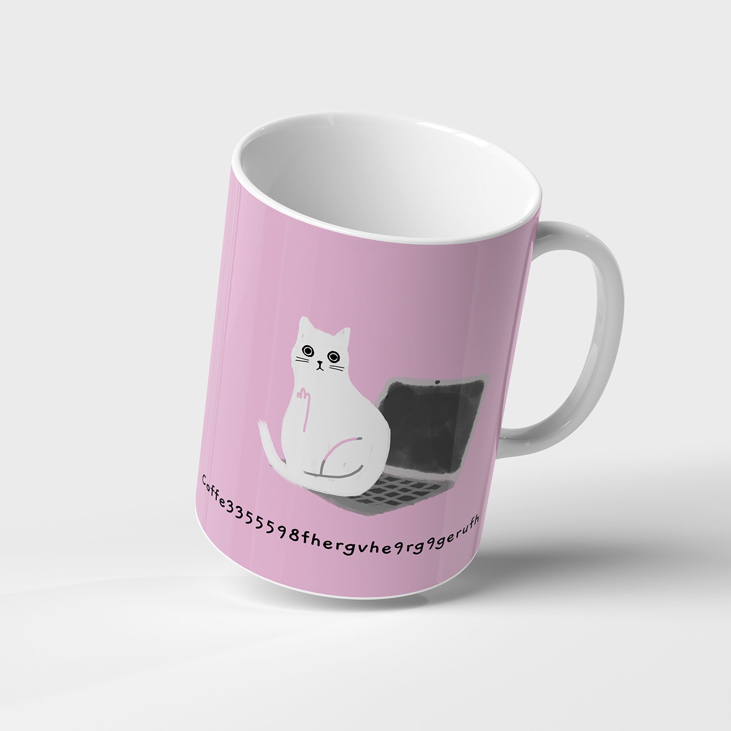 Ken the cat coffee typo pink ceramic mug all over print