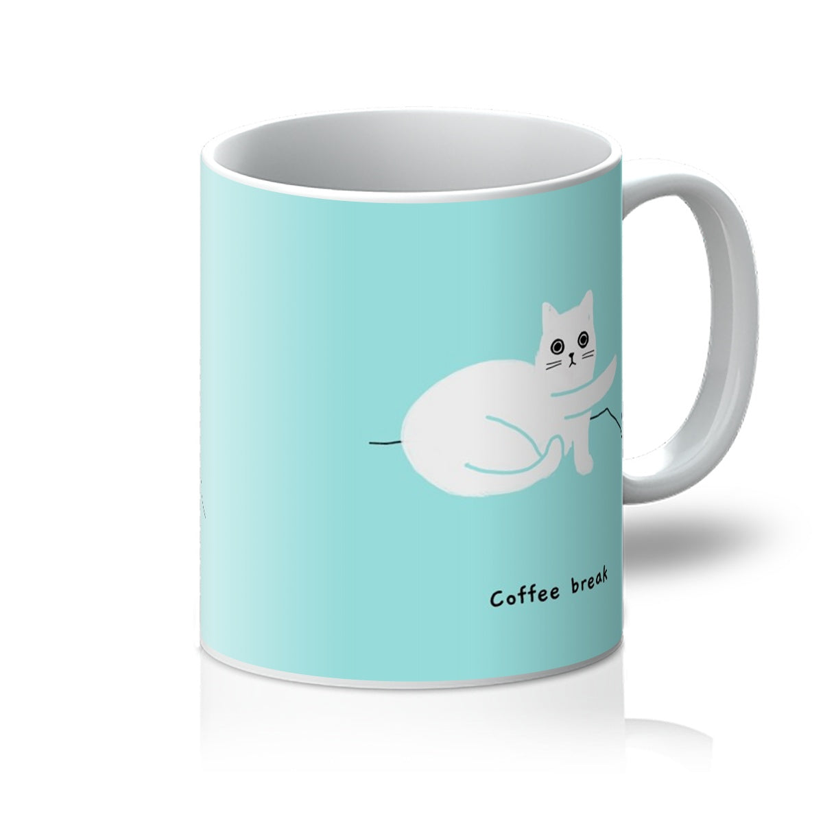 Ken the Cat pushing over mug coffee break blue ceramic mug