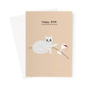 Ken the cat funny 30th birthday card in coral - ken spilling wine