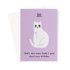 Ken the cat swearing funny 30th birthday card in purple - that&#39;s how many f*cks I give
