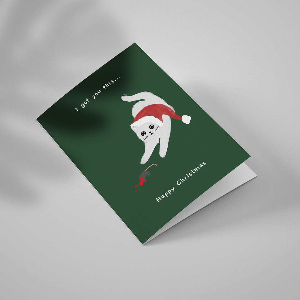 Ken the Cat funny Christmas card for cat lovers - Dead mouse present from the cat