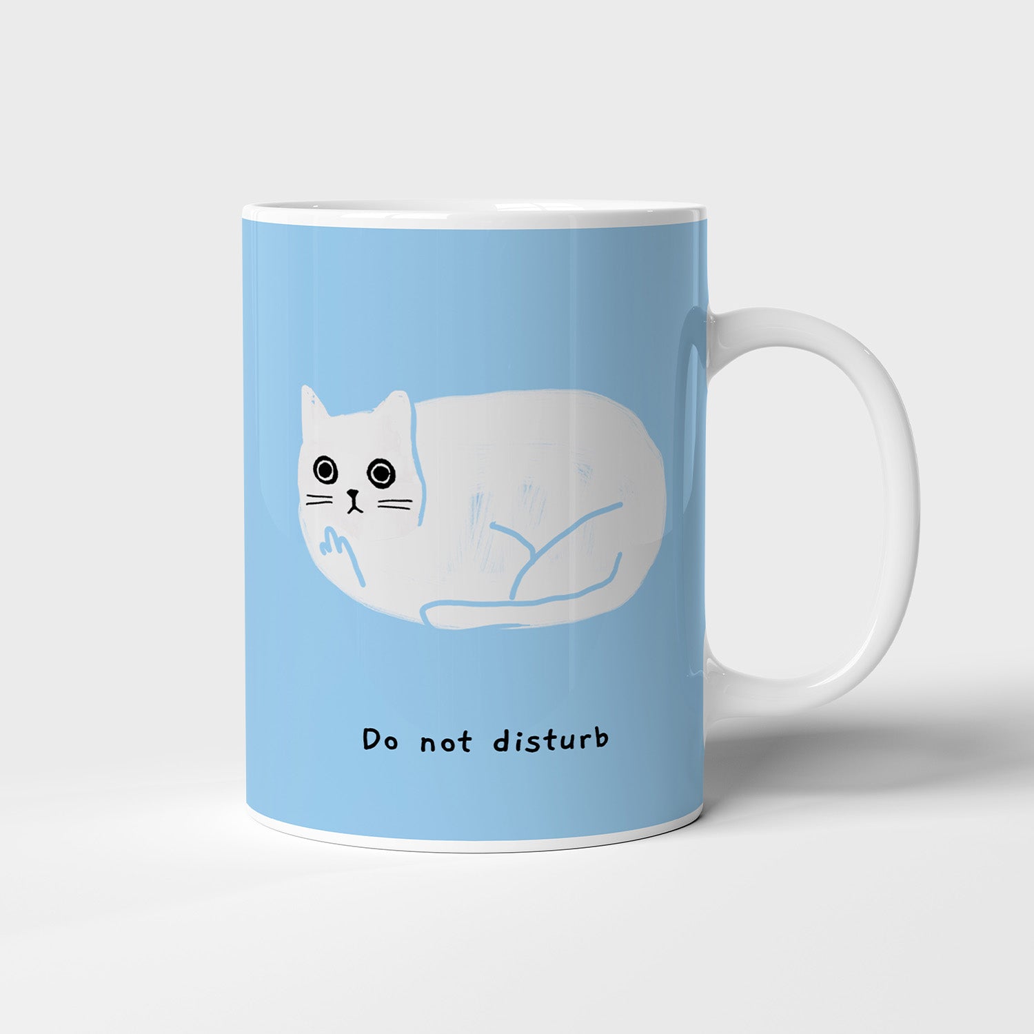 Ken the Cat do not disturb blue ceramic mug with all over print  