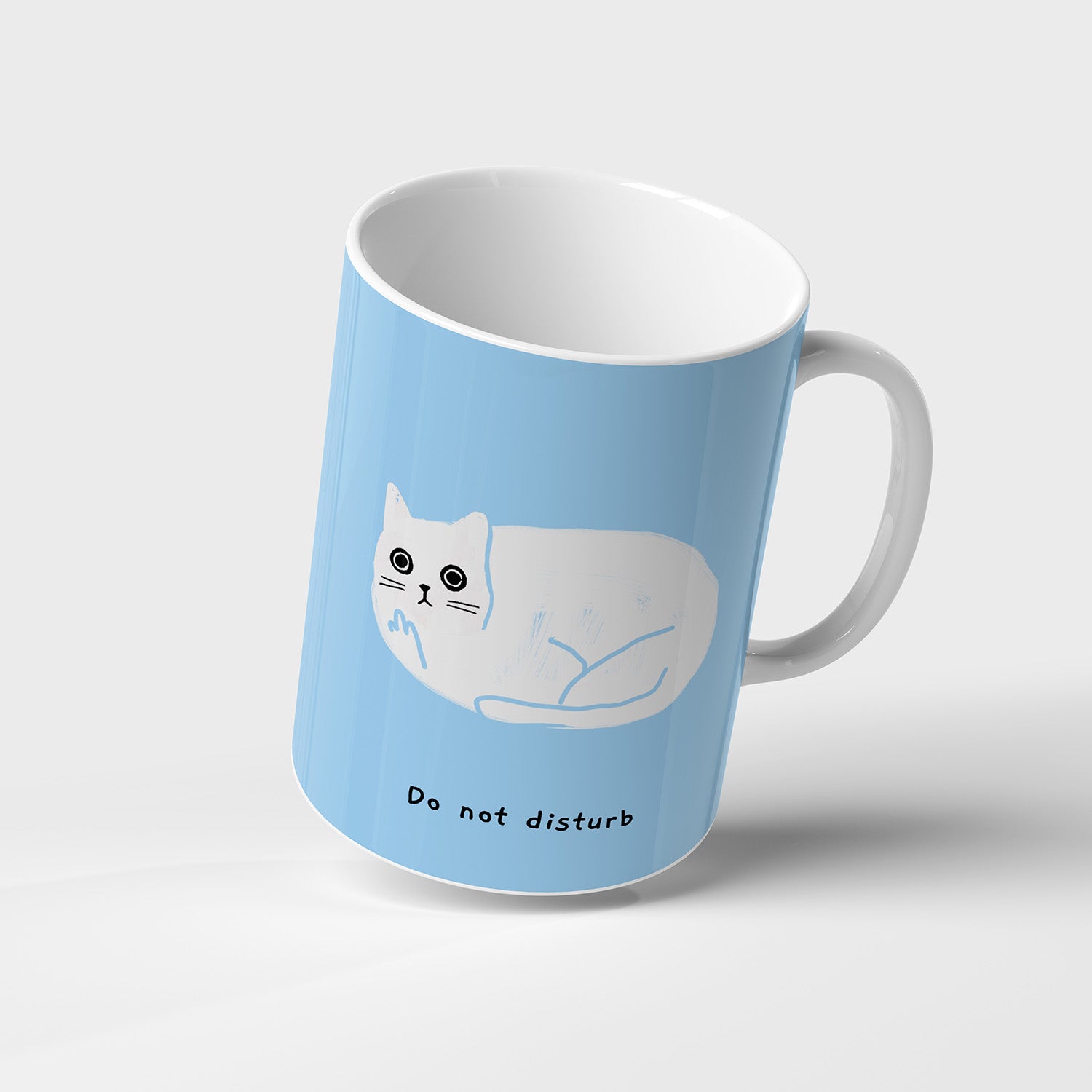 Ken the Cat do not disturb blue ceramic mug with all over print