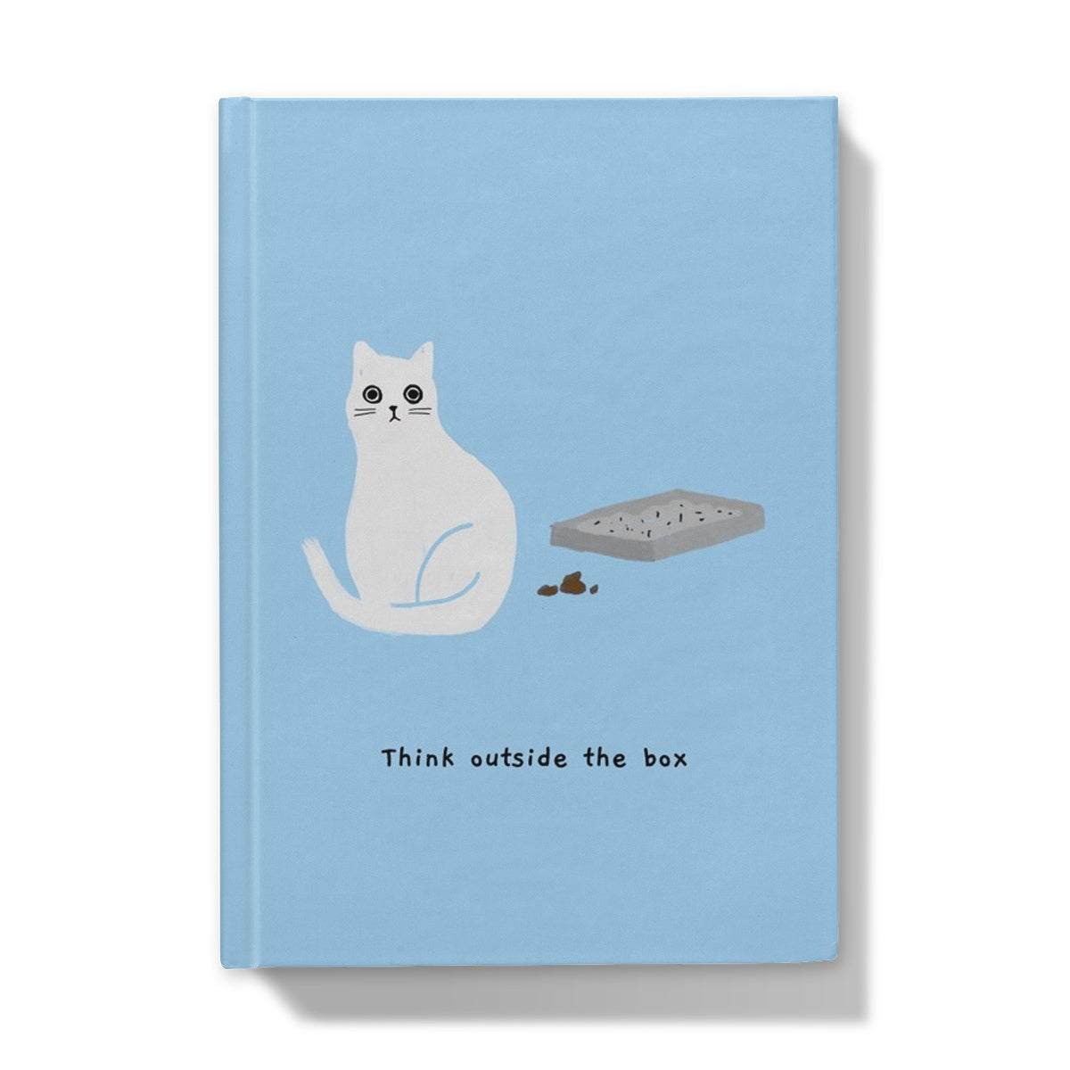 Ken the Cat think outside the box with litter tray blue A5 hardback journal front cover