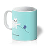 Ken the Cat pushing over mug coffee break blue ceramic mug