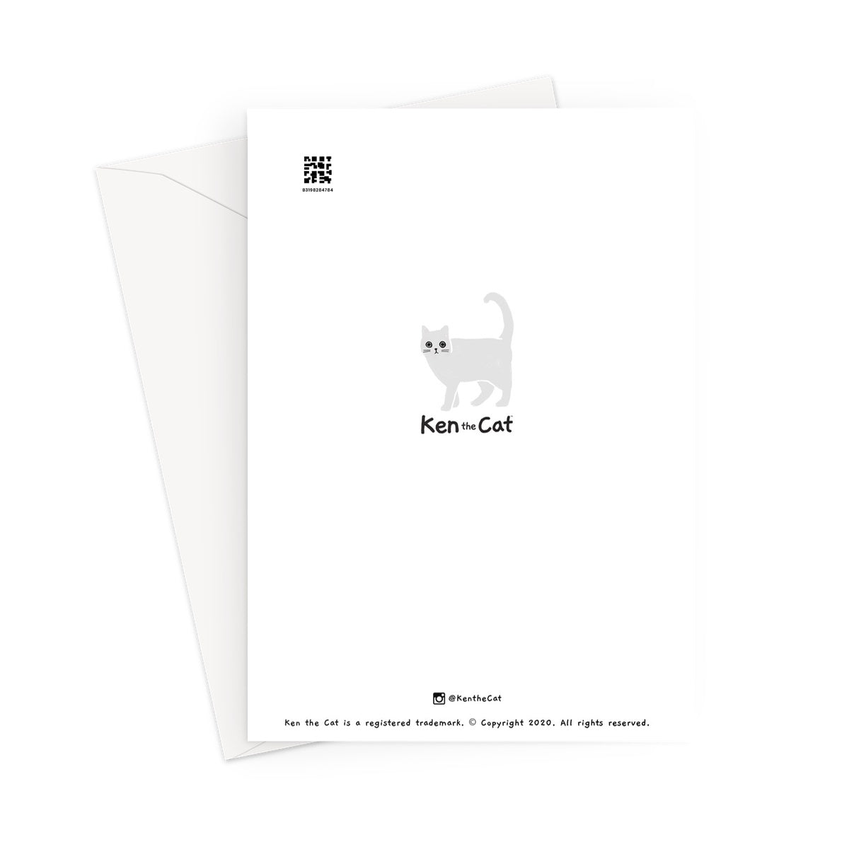 Back of Ken the cat Father's Day card - Best cat Dad in the hole world - white background