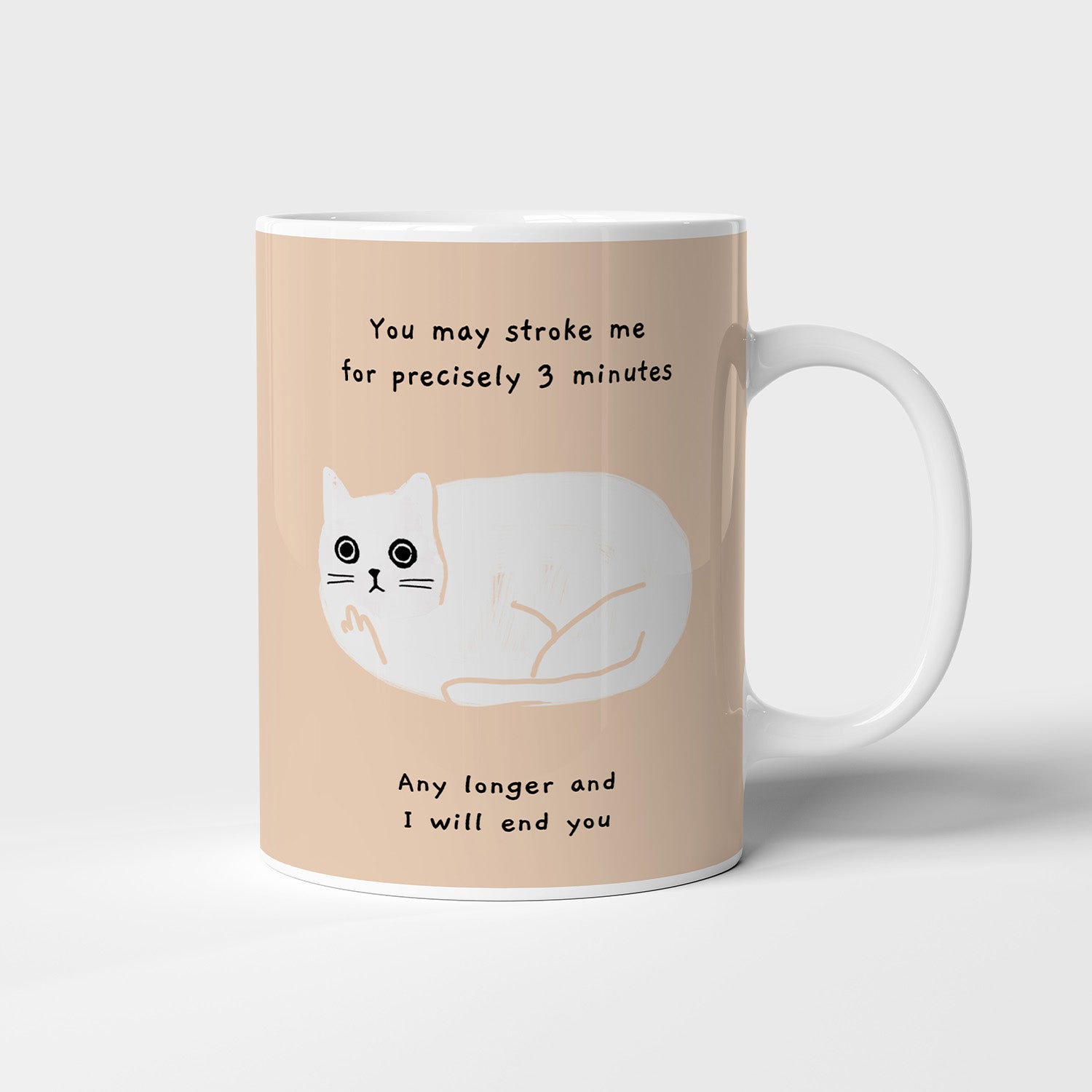 Ken the cat you may stroke me for precisely 3 minutes, any longer and I will end you funny ceramic mug with all over print - Funny Cat Mug in Coral