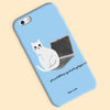 Ken the cat sitting on laptop with typo phone case in blue