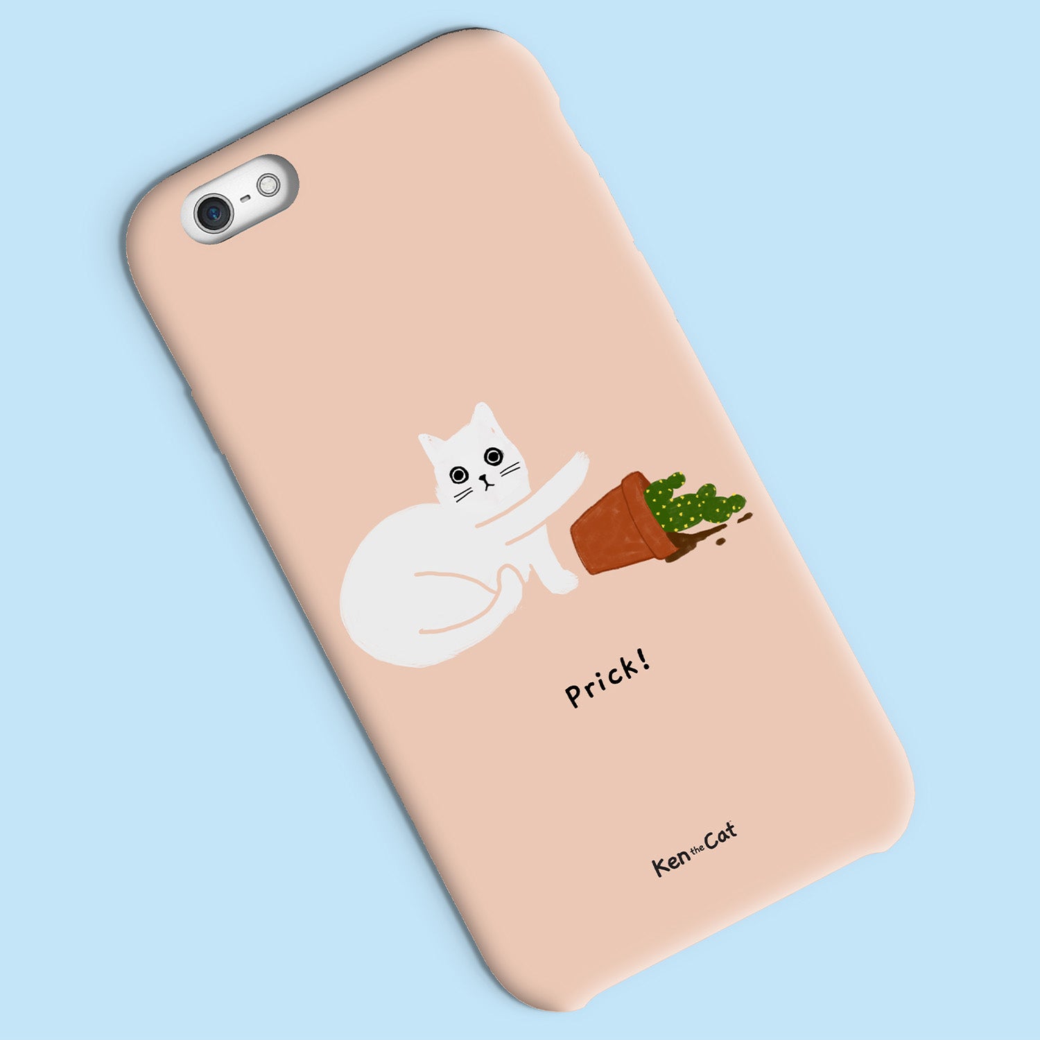 Ken the cat pushing over cactus funny phone case in coral