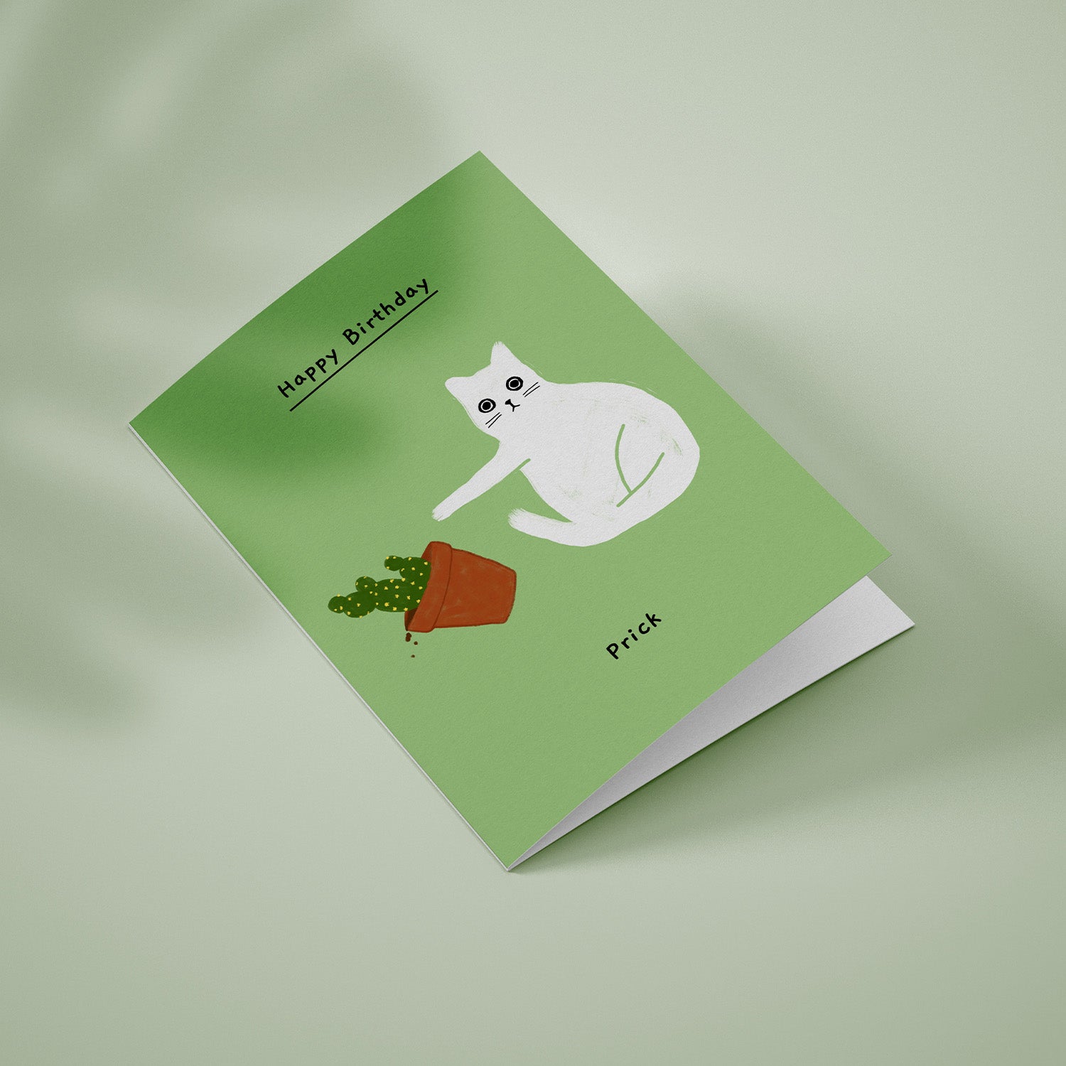 Ken the cat funny birthday card in green - happy birthday prick