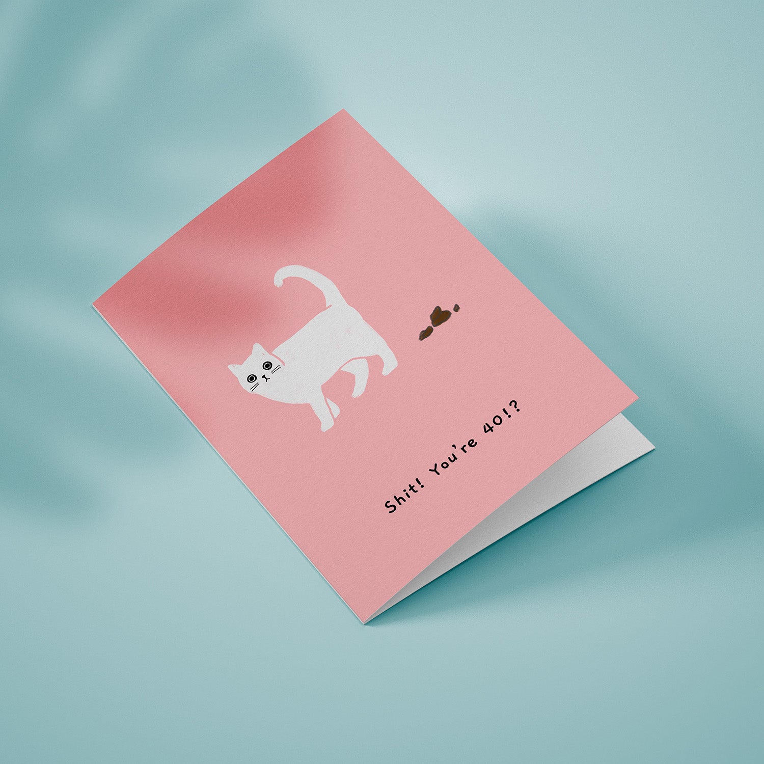 Ken the cat funny 40th birthday card in pink - shit you're 40